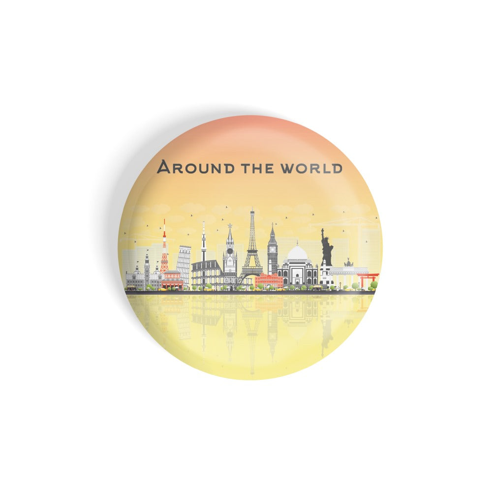 dhcrafts Round Fridge Magnet Multicolour Places Around The World World Glossy Finish Design Pack of 1 (75 mm)